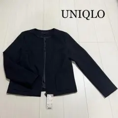 新品未使用タグ付き　UNIQLO ノーカラージャケット　黒　ストライプ　Sサイズのサムネイル