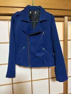 ライダースジャケット　ブルー　コーデュロイ　ショート丈