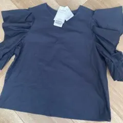 フリルスリーブ ネイビー Tシャツ M