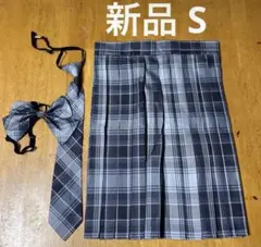 コスプレ衣装 プリーツスカート S ネクタイ リボン 灰 制服 学生 女子 式