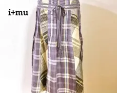 i+mu チェックスカート 40 センソユニカ　パープル　リネン