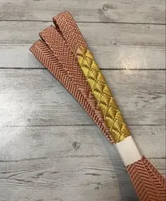 正絹 笹浪組帯締め 長春色×金糸 中古品 良品 幅14mm