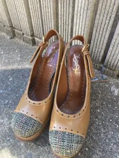 美品★イヴサンローラン YSL レザー ツイード ハイヒール★