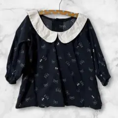 蝶々柄丸襟ブラウス　ハンドメイド120くらい