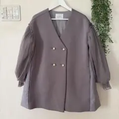 GALENA ノーカラーボンディングジャケット グレージュ