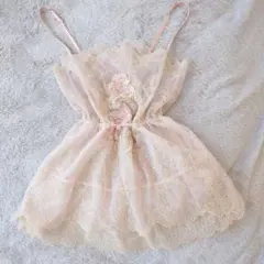 【未使用に近い】グンゼピンク 総レース お花刺繍アンダ―絞りキャミソールスリップ