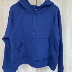 ハーフジップパーカー トレーナー フード ポケット付き ネイビー 裏起毛 L