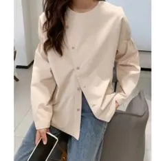 新品紙タグ付き　アシンメトリーノーカラーシャツブラウス