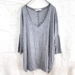 MOUSSY マウジー　カットソー　Vネック　リブ袖　グレー　ゆったりサイズ