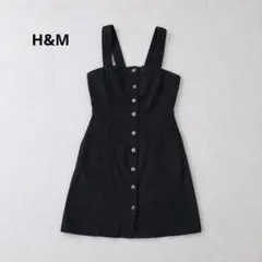 H&M ジャンパースカート デニム ミニワンピース 黒 38 M キャミワンピ