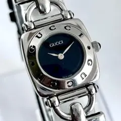 稼働/純正尾錠 GUCCI ホースビット シルバー 6300L 腕時計 黒文字盤