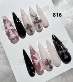 816現品ネイルチップ　ちゅるん十字架ギャルシズニルック ロングネイル 推し地雷