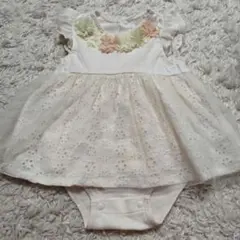 petit main 花飾り付きワンピース チュール　ロンパース　70