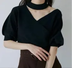 【MURUA】カシュクールチョーカーハーフニット（ブラック）