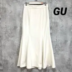 美品【GU】ロングマーメイドスカート アイボリー L ウエストゴム サイドジップ