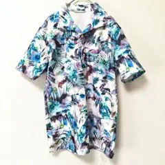 HIGH STREET ボタニカル柄サッカ生地オブロングポロシャツ﻿ M 花柄のサムネイル