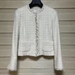 ANAYI ホワイト ツイード ノーカラージャケット アナイ　38