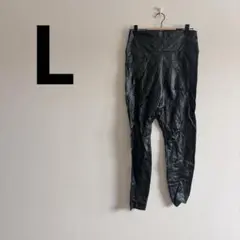 美品✨【L】 黒 ブラック ウエストゴム ハイウエスト タイトフィットパンツ