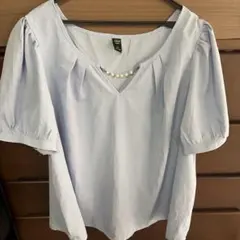 SHEIN CURVE 半袖 ブラウス パール装飾 ライトブルー 3XLのサムネイル