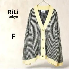 韓国製　厚手カーディガン　F　ブラック系　Ｖネック　総柄　カジュアル　ゆったり