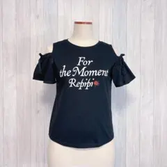 【repipiarmario】半袖 トップス 肩見せデザイン プリントロゴ 黒のサムネイル