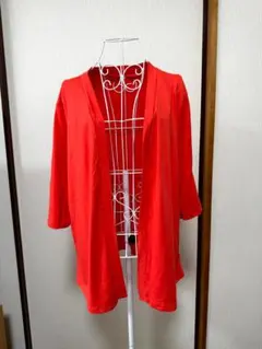 赤寄りのオレンジ　ビビッド カーディガン 五分袖 2XL