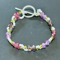 カラフルビーズ花モチーフ　ブレスレット　ハンドメイド