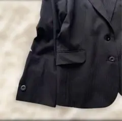 レミュー パンツスーツ セットアップ　ブラック　黒　ストライプ　洗える