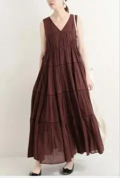 イエナ✨コットンボイルノースリーブワンピース ブラウンのサムネイル