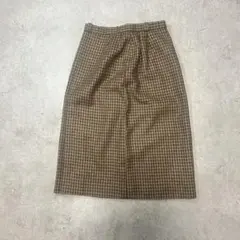 ブラウン チェック柄 タイトスカート ひざ丈古着