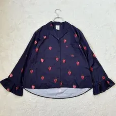 ジェラートピケ/F/紺/いちご柄/パジャマシャツ/長袖/春秋冬/ルームウェア