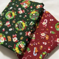 ★最終在庫！綿生地セット★クリスマス柄 可愛い！サンタ　トナカイ　綿生地 赤と緑