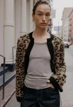 zara アニマルジャカードニットカーディガン L