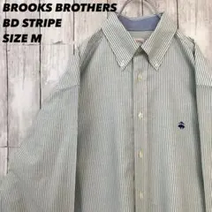 ブルックスブラザーズ 346 ストライプ BDシャツ 緑 M スーピマコットン