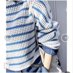 spick＆span ボーダークロッシェニット　青×白