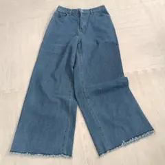 ライトブルー ワイドレッグデニム フリンジ裾　Mサイズ