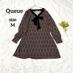 ヴィンテージ 長袖チュニック ボウタイリボン 総柄 赤 ゆったり カジュアル　M