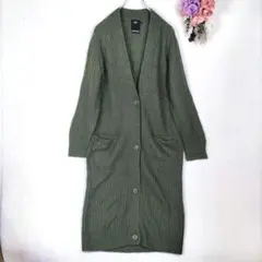 AZUL by moussy　ロングカーディガン　オリーブグリーン　ポケット　L