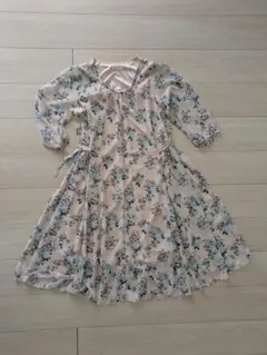 ハモニカ 花柄ワンピース M ピンク シフォン Aライン 洗える 日本製生地素材
