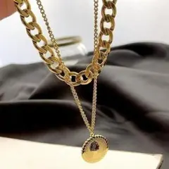 コインネックレス 2連 重ね付け チェーン ゴールド ユニセックス