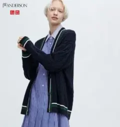 JW ANDERSON ネイビー ケーブルニットカーディガン M ユニクロ