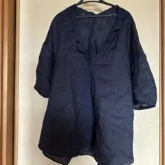 ネイビー 刺繍入り 五分袖 ブラウスのサムネイル