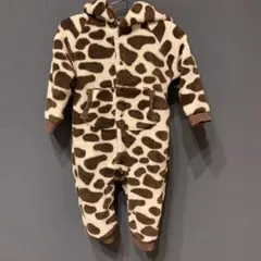 キリン柄 フード付きロンパース 80