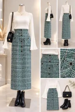 ツイード チェック柄 ロングタイトスカート　ZARA