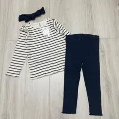 H&M 100cm リブ素材長袖Tシャツとレギンス　セットアップ　ヘアバンド付き