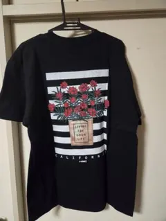 roial バックプリントTシャツ 黒 L 花柄 ロゴ
