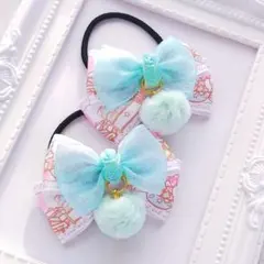 (272) ゆめかわ リボン ヘアゴム♡ ハンドメイド ハート バラ ミント