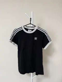 adidasオリジナルス Tシャツ黒3本ライン トレフォイルロゴ レディースXS