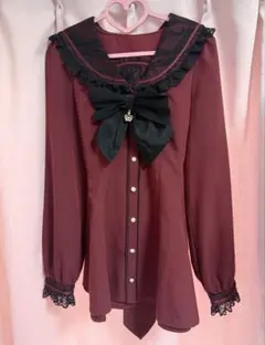 Secret Honey レースセーラー長袖セットアップ ワインレッド