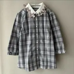 axes femme kawaii チェック柄リボン付き グレー 七分丈のサムネイル